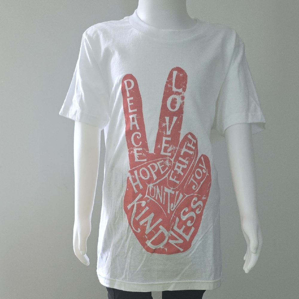 Tultex Red and White Short Sleeve Tee with Peace Sign